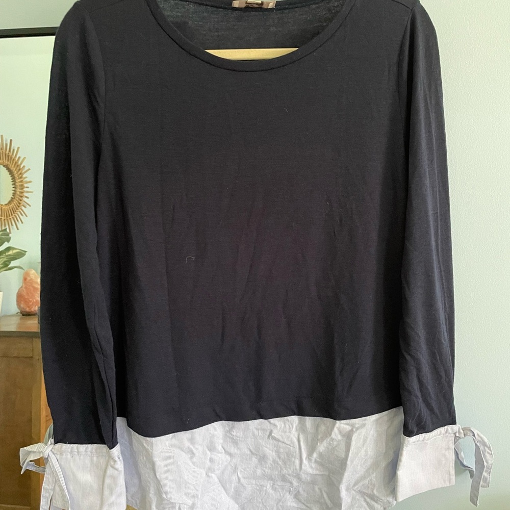 LOFT Navy Blue Blouse with Bow Sleeves